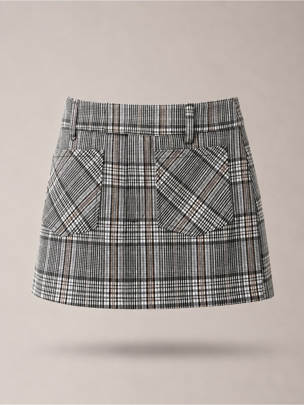 AKIRA Gray & Black Plaid Mini Skirt with Front Patch Pockets